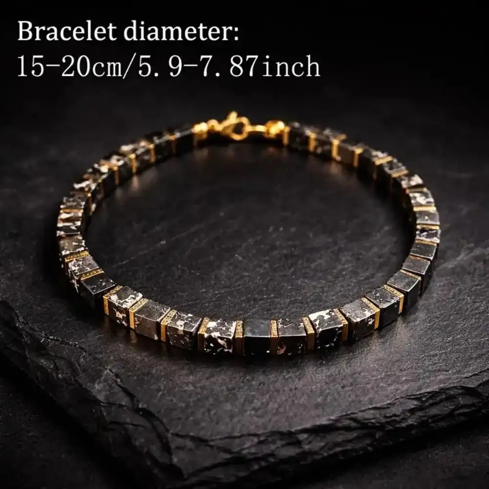 Black Square Bead Spectrolite Bracelet