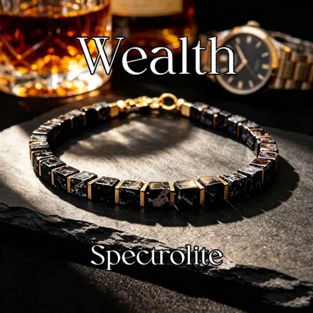 Black Square Bead Spectrolite Bracelet