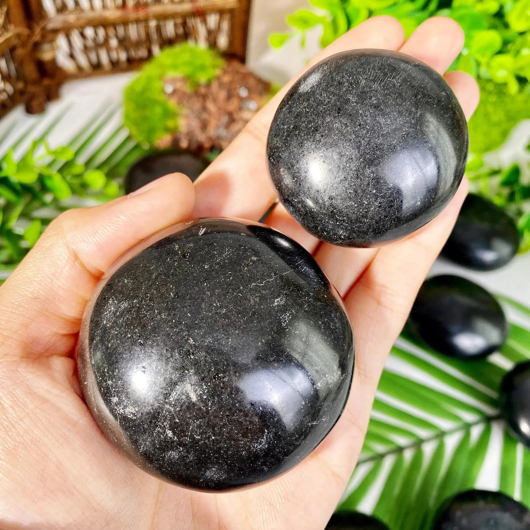 Black Tourmaline Crystal Palmstone Polished Stones