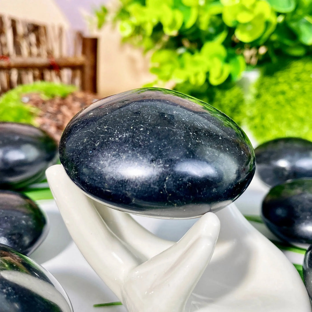 Black Tourmaline Crystal Palmstone Polished Stones
