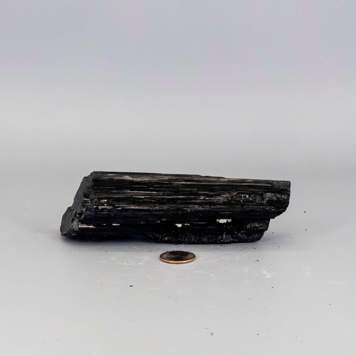 Elongated Black Tourmaline Crystal Raw Hunk specimen, 159mm, for powerful grounding and protective energy.