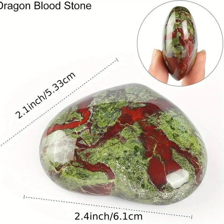 Polished Bloodstone Heart Crystal: deep green with red flecks, 2.4-inch, grounding and revitalizing energy.