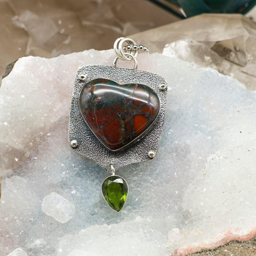 Bloodstone On 925 Silver Pendant-925 Sterling Silver-Crystal Destiny-Bloodstone-2.45"-Crystal Destiny