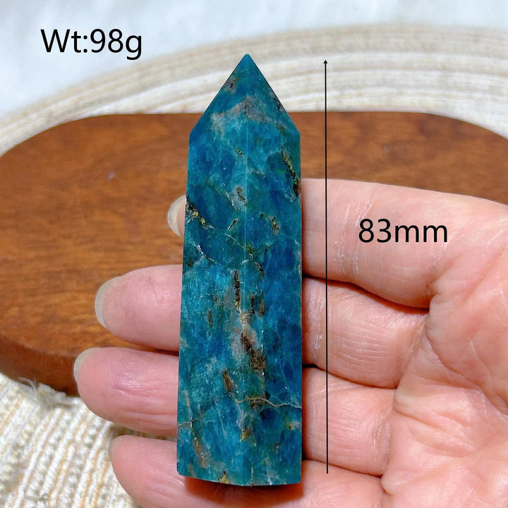 83mm flashy blue Apatite crystal tower, a high-quality healing gemstone mineral for Reiki and home decor.