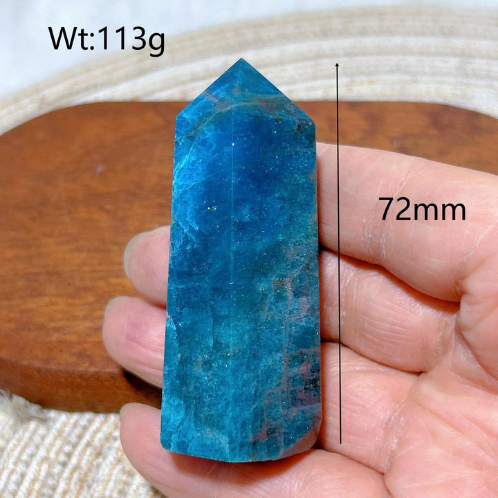 72mm blue flashy apatite crystal tower, a high-quality healing gemstone ornament for Reiki and home decor.