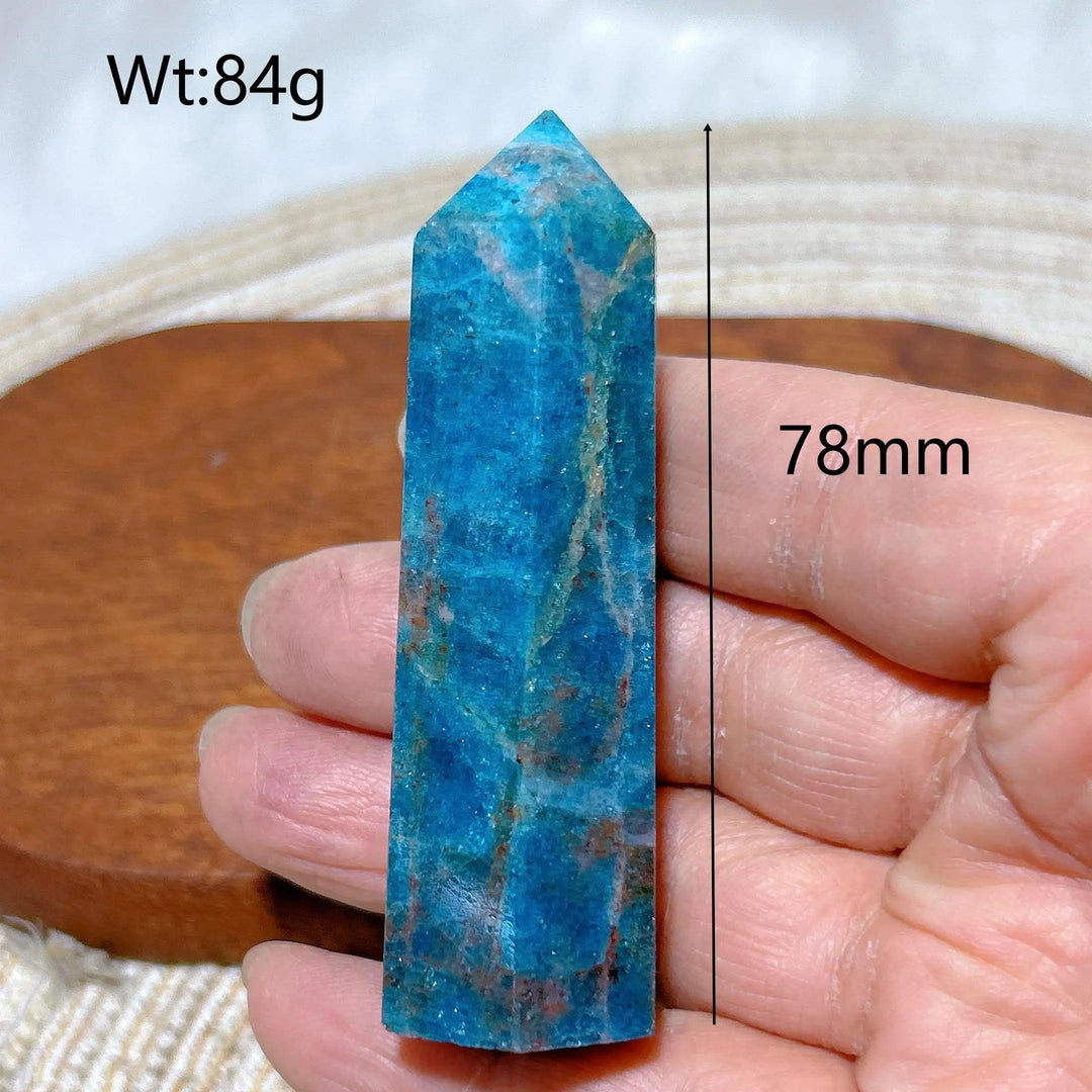 78mm blue flashy apatite crystal tower, a high-quality natural gemstone point for reiki healing and home decor.