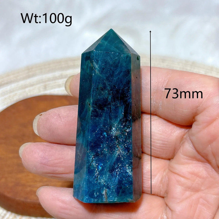 73mm natural blue flashy apatite crystal tower, a high-quality mineral gemstone for healing and home decor.