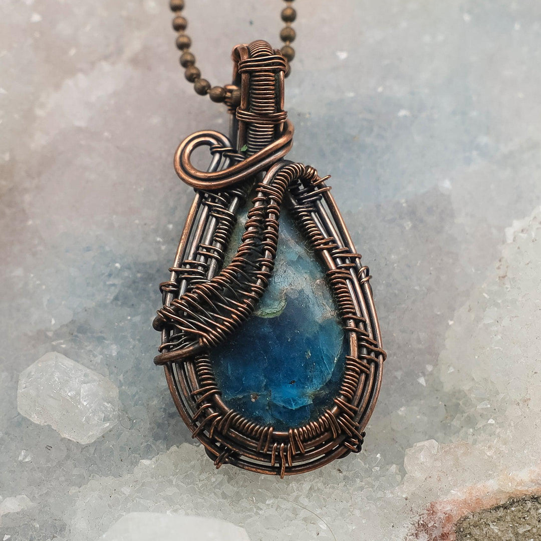 Blue Apatite Wire Wrap Crystal Pendant - Manifestation-Wire Wraps-Crystal Destiny-Blue Apatite-2.50"-Crystal Destiny
