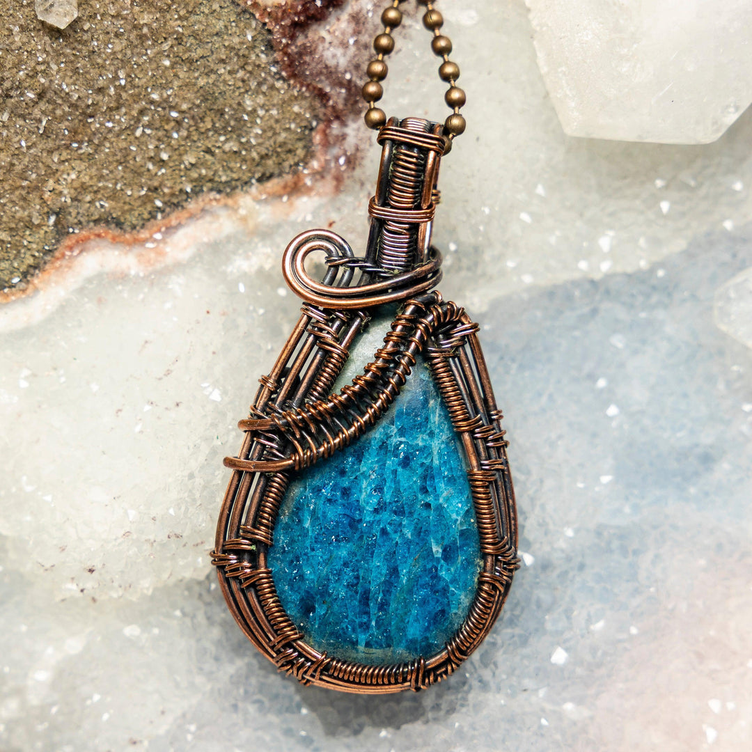 Blue Apatite Wire Wrap Pendant-Wire Wraps-Crystal Destiny-Blue Apatite-2.50"-Crystal Destiny
