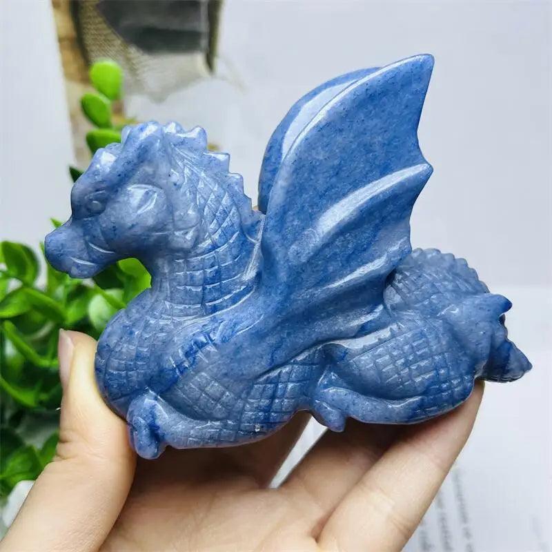 Blue Aventurine Crystal Carved Dragon Statue Figurine, showcasing its calming clarity and protective strength.