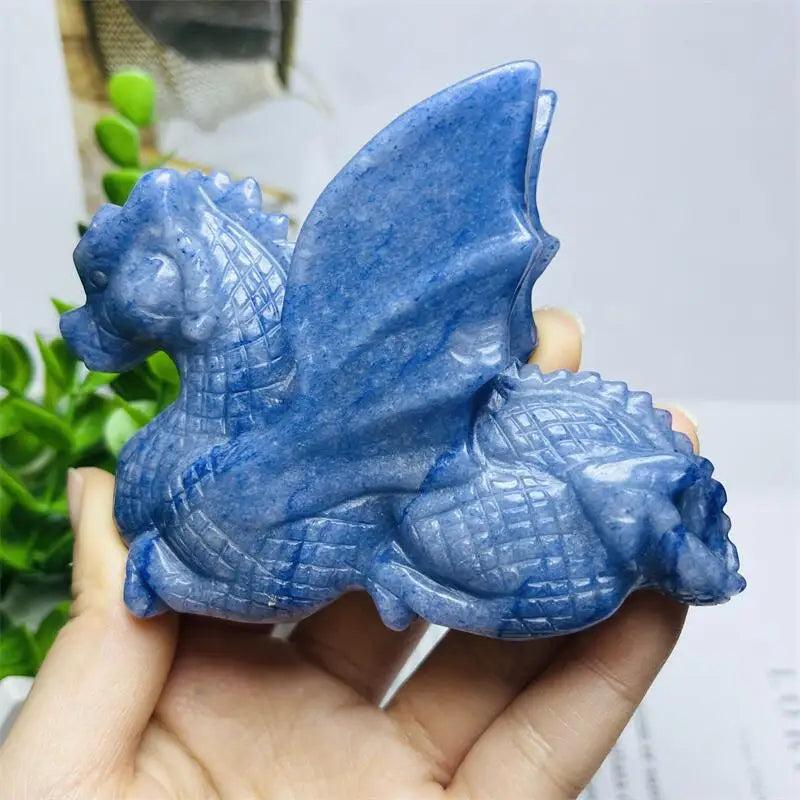 Blue Aventurine Crystal Carved Dragon Statue Figurine, offering calming clarity and protective strength.