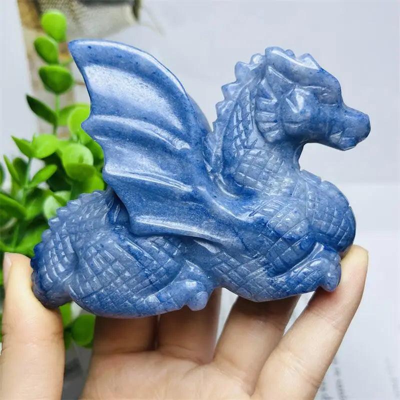 Blue Aventurine Crystal Carved Dragon Statue Figurine, showcasing its calming clarity and protective strength.