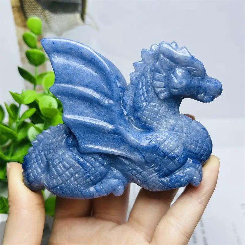 Blue Aventurine Crystal Carved Dragon Statue Figurine, a calming protector for clarity and focus.