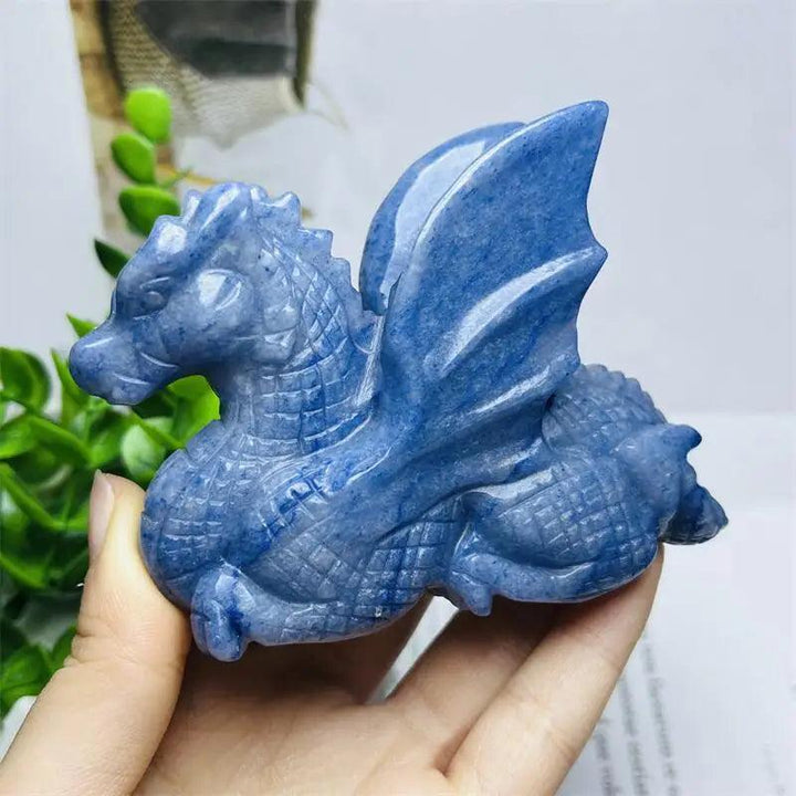 Blue Aventurine Crystal Carved Dragon Statue Figurine for clarity, protection, and peace.