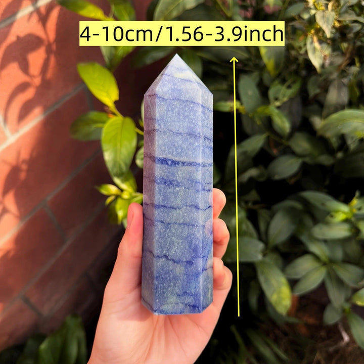 Blue Aventurine Obelisk Tower crystal with calming blue bands, perfect for healing and desk decor.