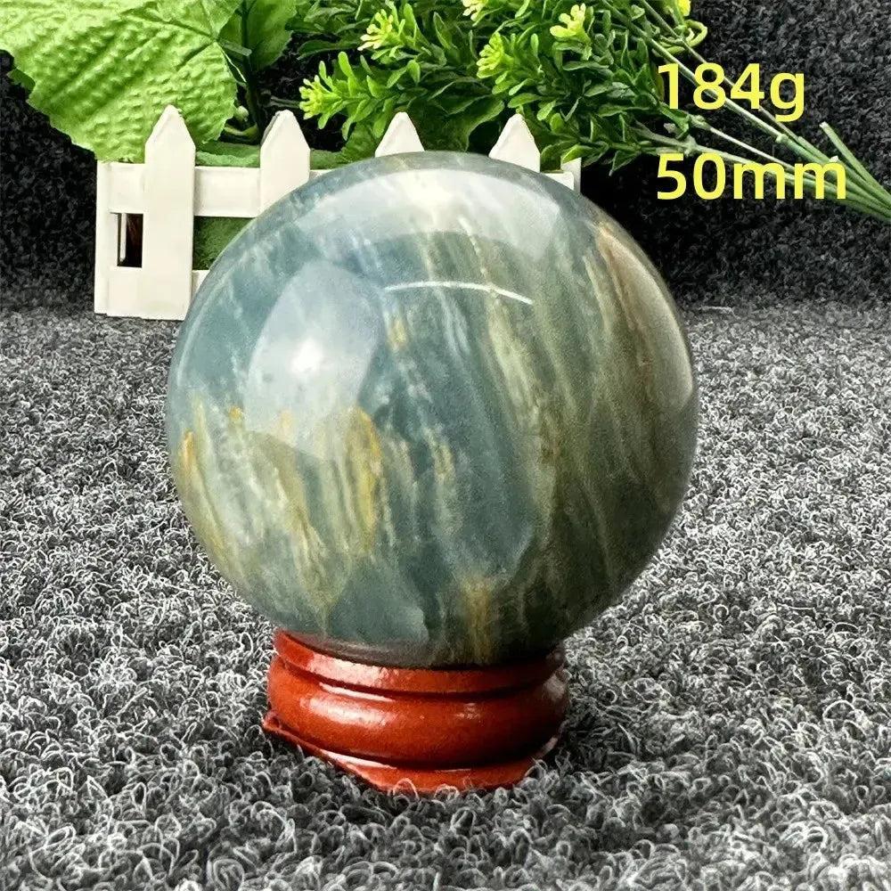Stunning Blue Calcite Crystal Sphere, 50mm, 184g, with serene blue and aqua tones for peace and healing.