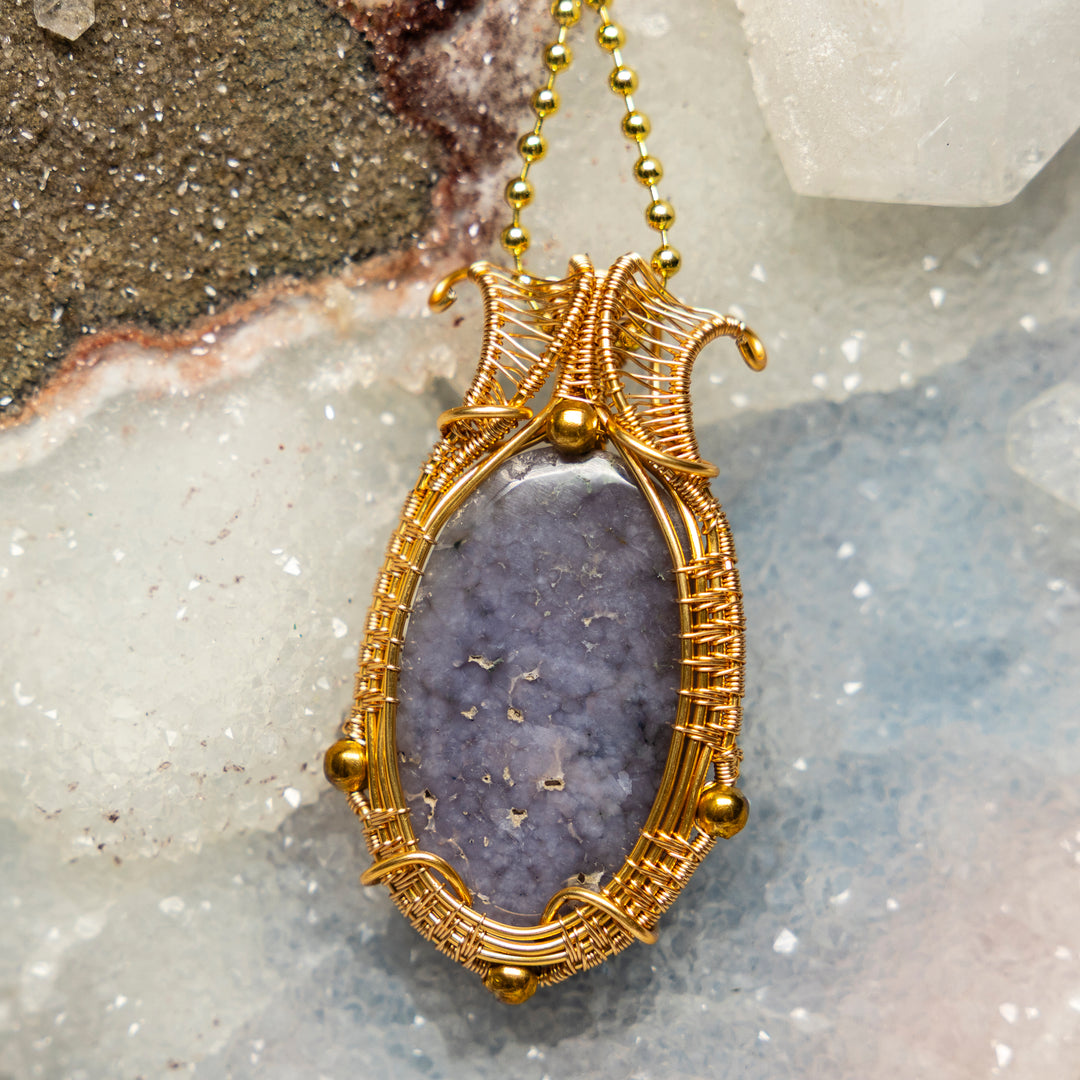 Blue Chalcedony Wire Wrap Crystal Pendant-Wire Wraps-Crystal Destiny-Chalcedony-2.25"-Crystal Destiny