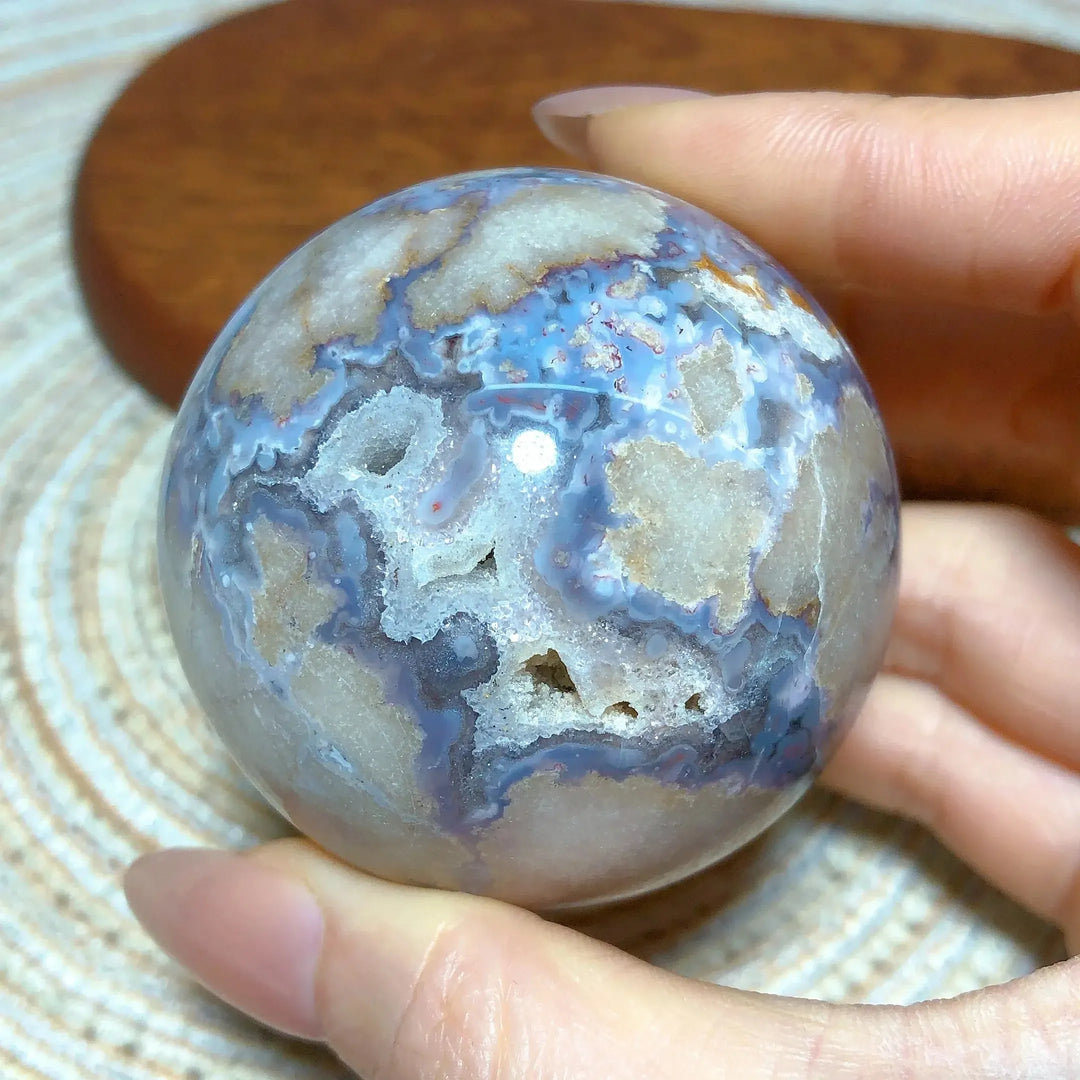 Blue Flower Agate Crystal Sphere-Spheres-Ali-Blue Flower Agate-1-Crystal Destiny