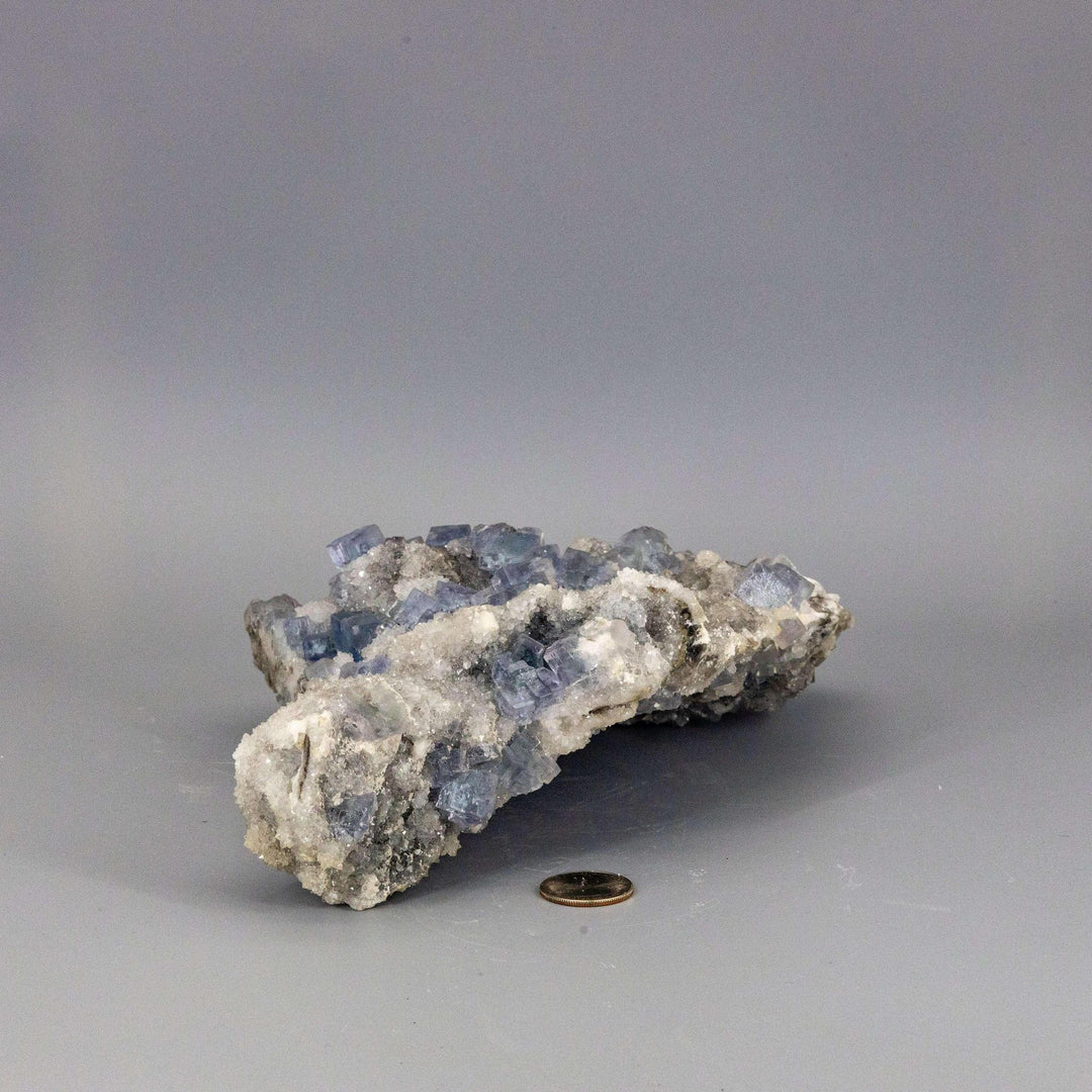 Rare Blue Fluorite XL Sugar Cube Cluster, 5.5 lbs, with shifting blue hues and cubic formations.