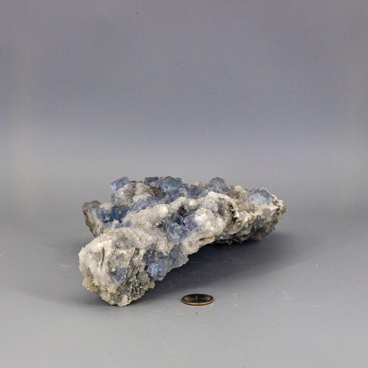Rare Blue Fluorite XL Sugar Cube Cluster, 5.5 lbs, with shifting blue hues and cubic formations.