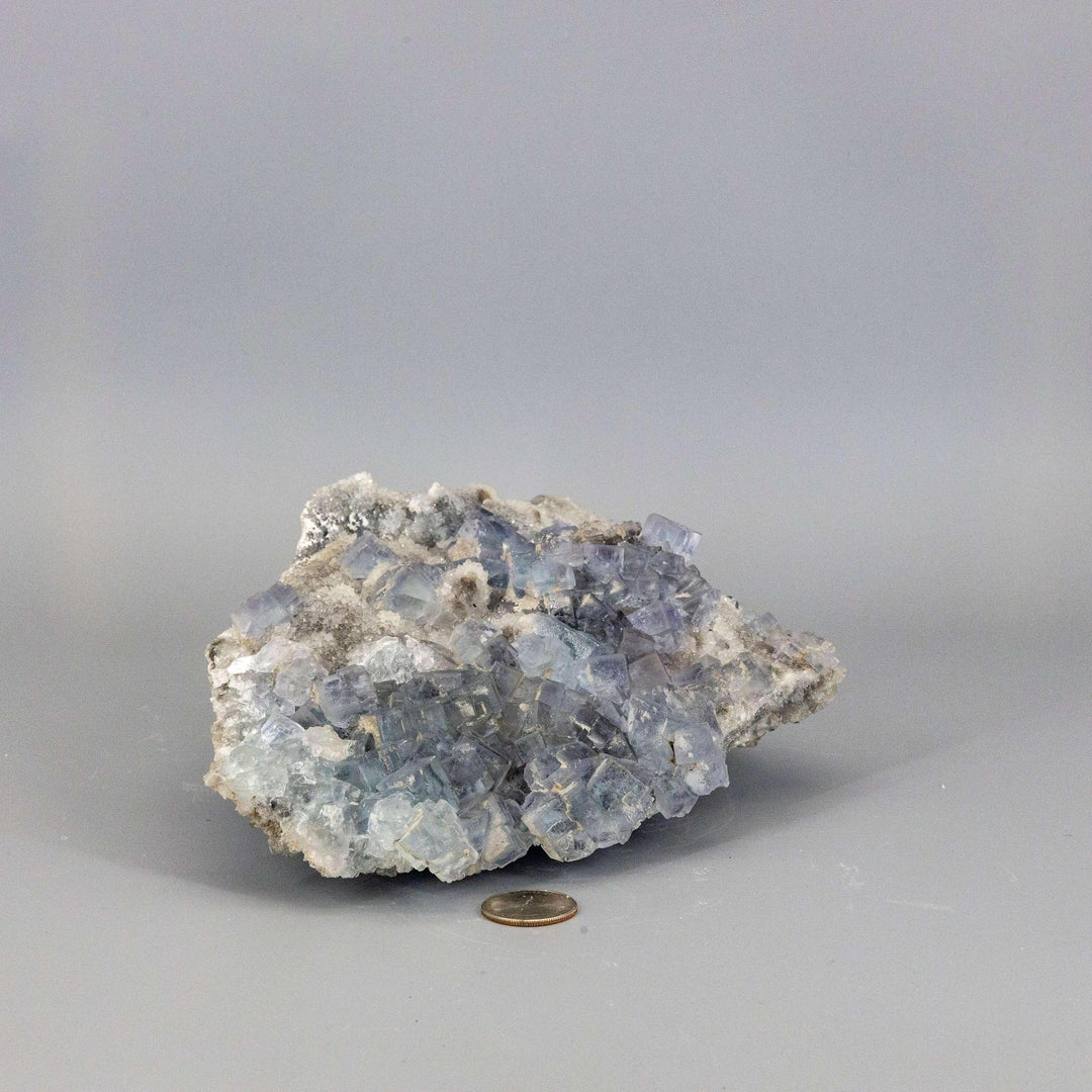 Rare Blue Fluorite XL Sugar Cube Cluster, 5.5 lbs, with shifting blue hues and cubic formations.