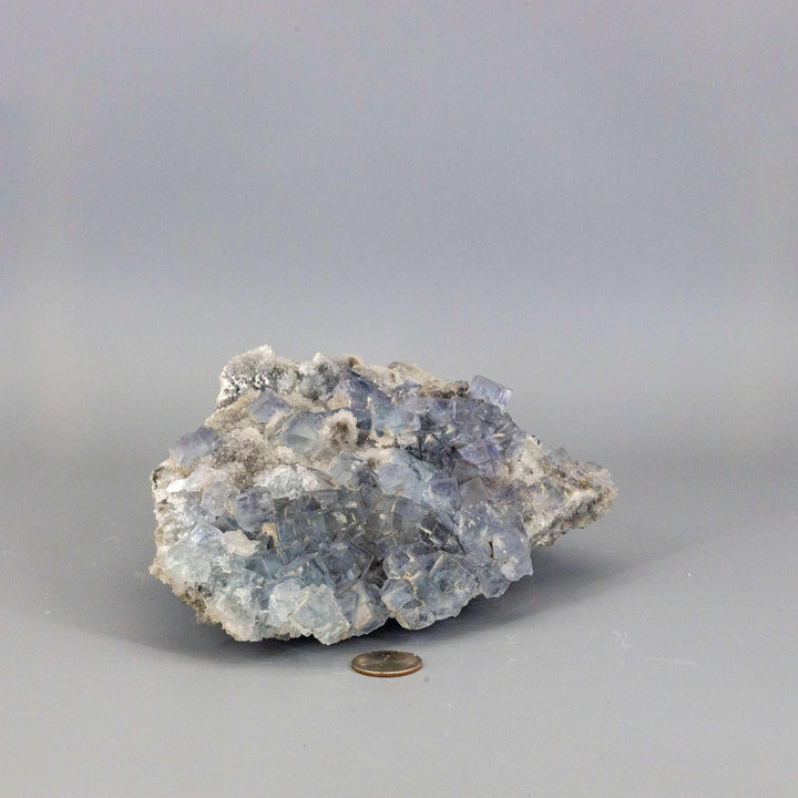 Rare Blue Fluorite XL Sugar Cube Cluster, 5.5 lbs, with shifting blue hues and cubic formations.