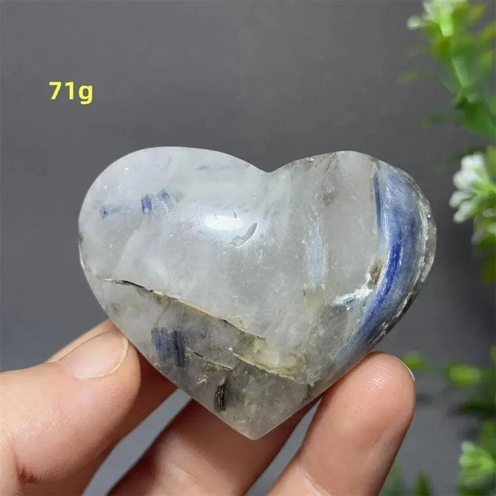 Blue Apatite Crystal Heart: Polished, heart-shaped crystal with vibrant electric blue hues and natural inclusions, 71g.