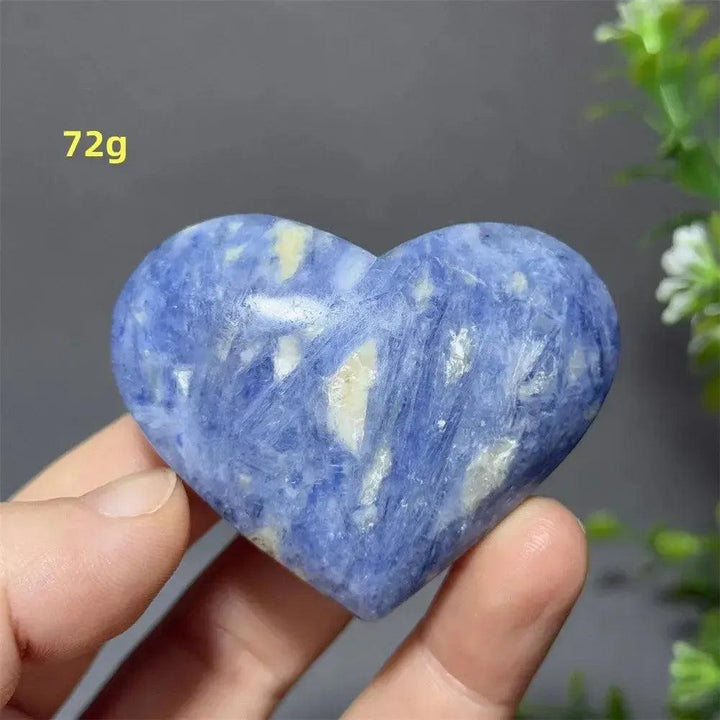 Blue Apatite Crystal Heart: Vibrant electric blue, polished heart-shaped stone, 72g, for love, communication, and manifestation.
