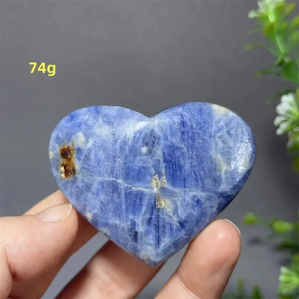 Captivating Blue Apatite Crystal Heart, 74g, with vibrant electric blue hues and natural inclusions.
