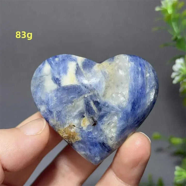 Blue Apatite Crystal Heart: Vibrant electric blue, smooth polished heart-shaped stone, 83g, for love and communication.