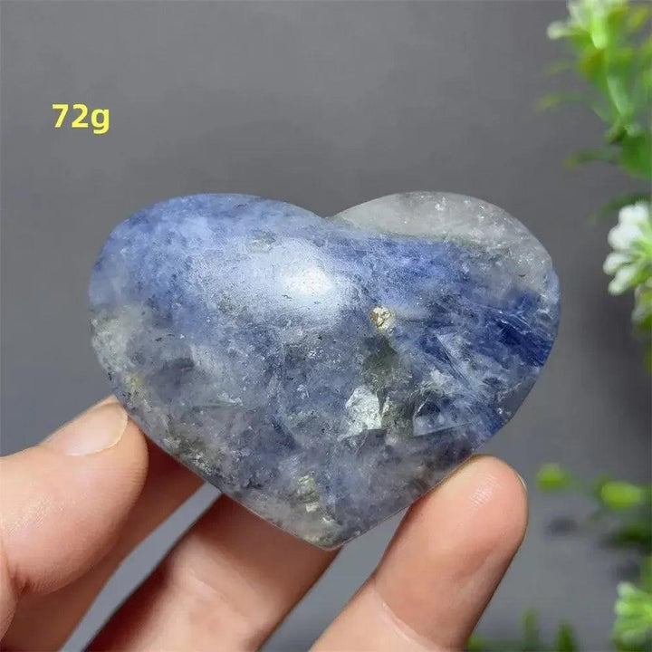 Captivating Blue Apatite Crystal Heart, 72g. Polished, electric blue stone with natural inclusions for love & growth.