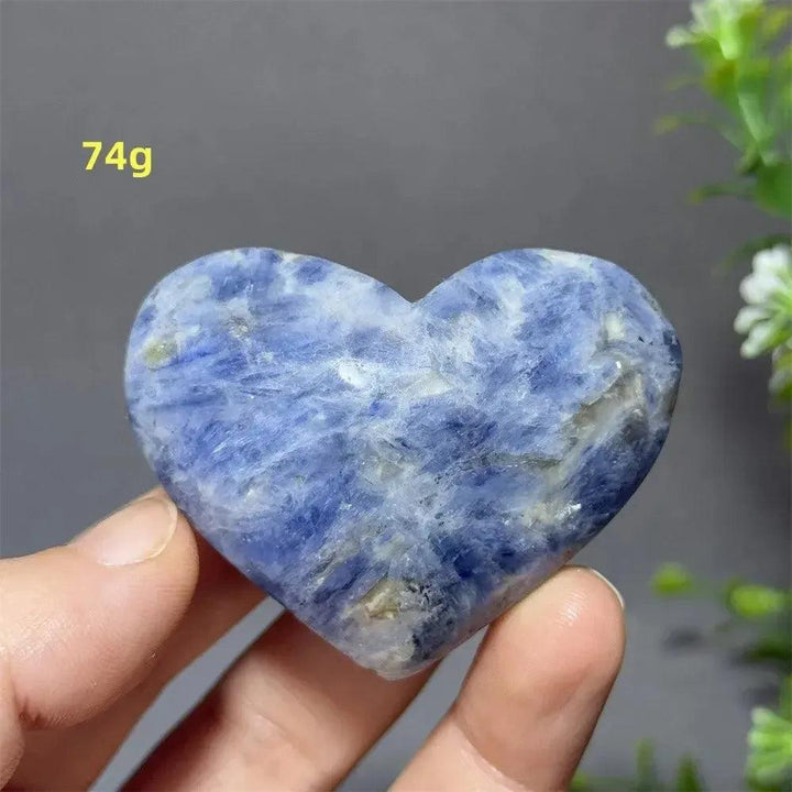 Vibrant Blue Apatite Crystal Heart, 74g, with neon blue hues and smooth, polished finish.