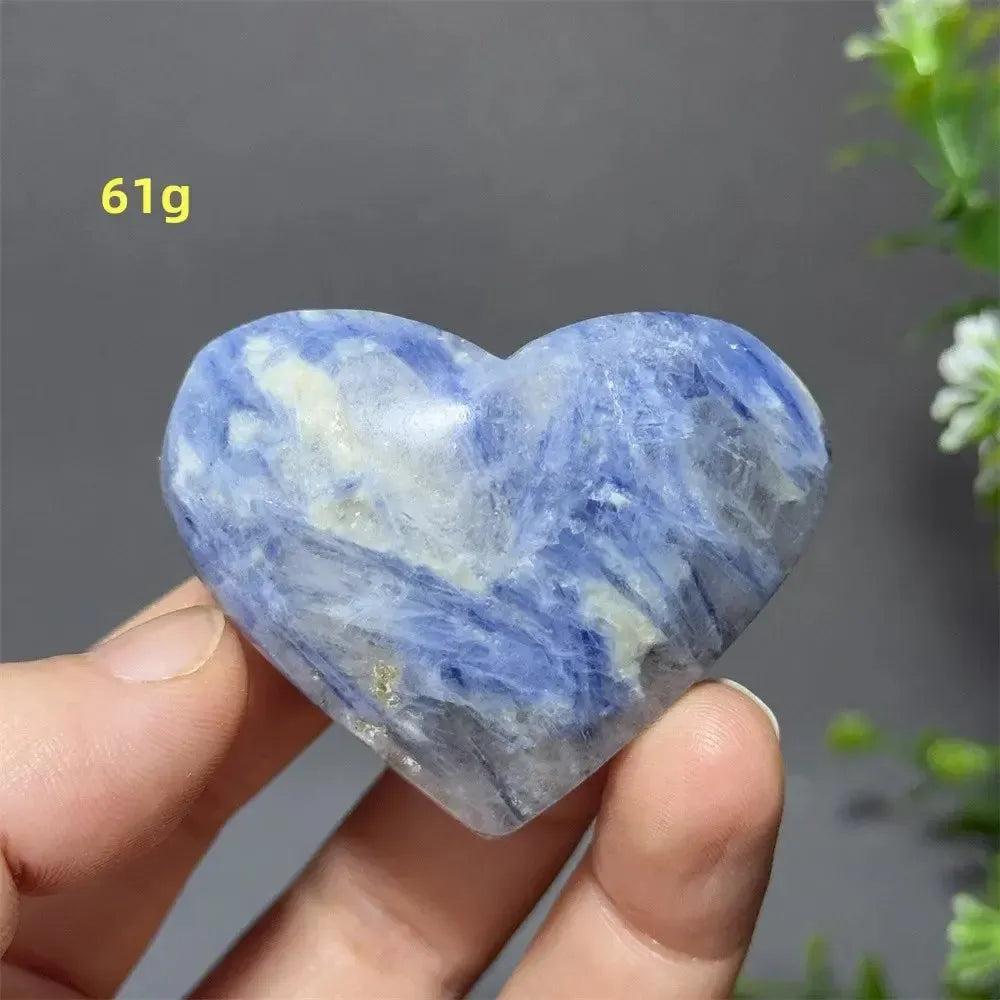 Captivating Blue Apatite Crystal Heart, 61g, with vibrant electric blue hues and a smooth, polished finish.