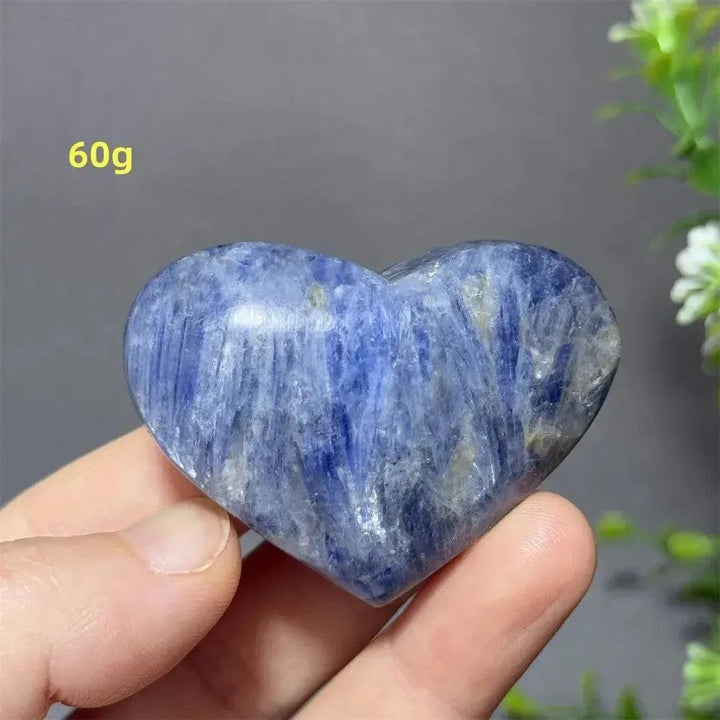 Blue Apatite Crystal Heart, 60g, showcasing vibrant electric blue hues and a smooth, polished finish.