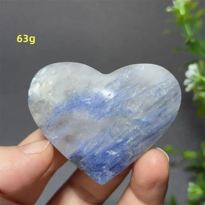 Blue Apatite Crystal Heart: Vibrant electric blue and white heart-shaped crystal, 63g, promoting love and communication.