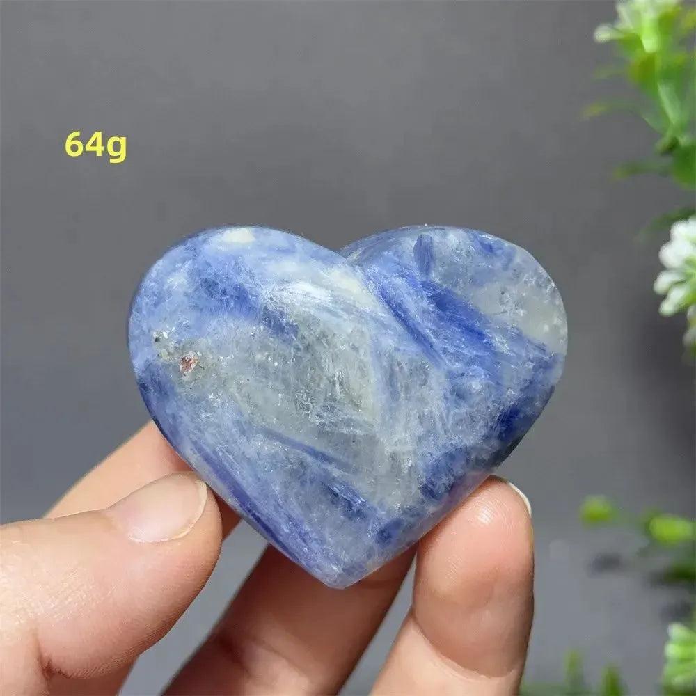 Captivating Blue Apatite Crystal Heart, 64g, with vibrant electric blue hues and a smooth, polished finish.