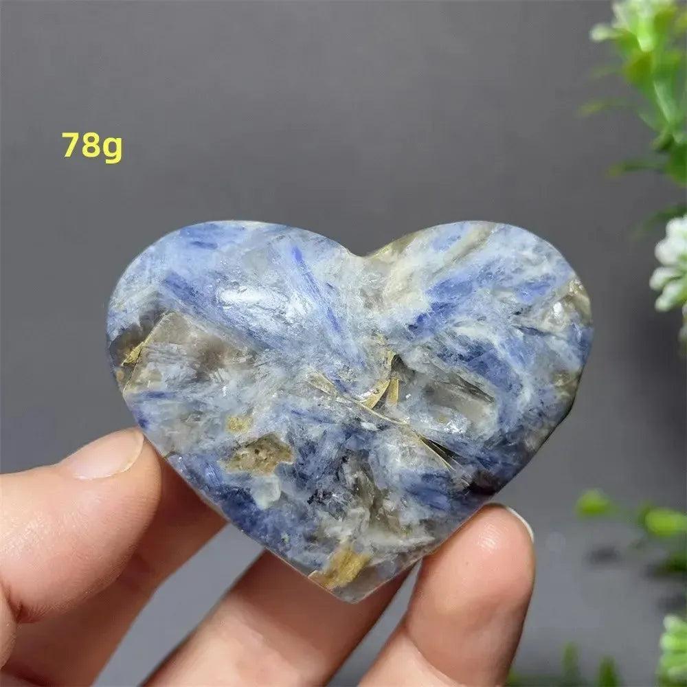 Blue Apatite Crystal Heart: Vibrant electric blue heart-shaped crystal, 78g, with natural inclusions and a polished finish.