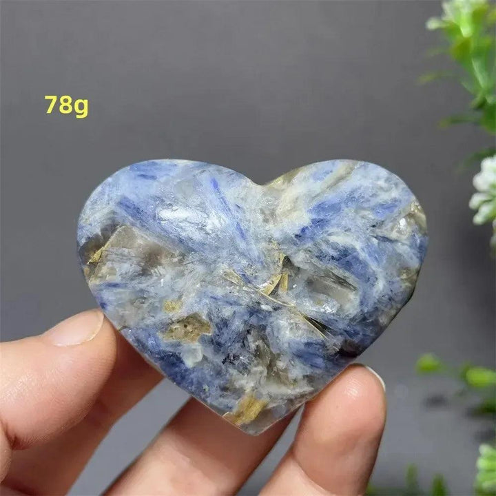 Blue Apatite Crystal Heart: Vibrant electric blue heart-shaped crystal, 78g, with natural inclusions and a polished finish.