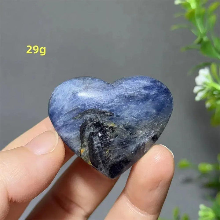 Vibrant electric blue Apatite crystal heart, 29g, with natural inclusions, promoting love and communication.