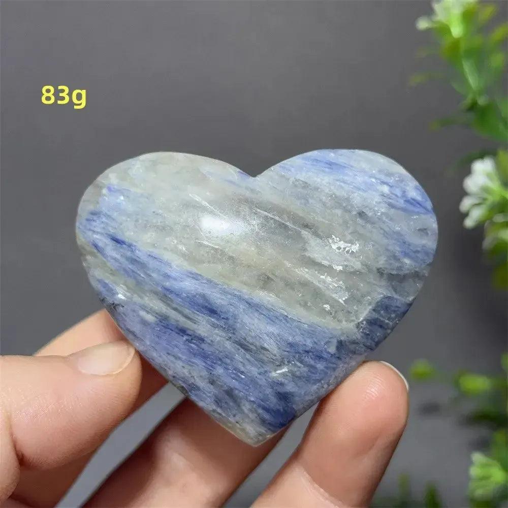 Blue Apatite Crystal Heart, 83g, with vibrant electric blue and white hues, polished smooth for love and communication.