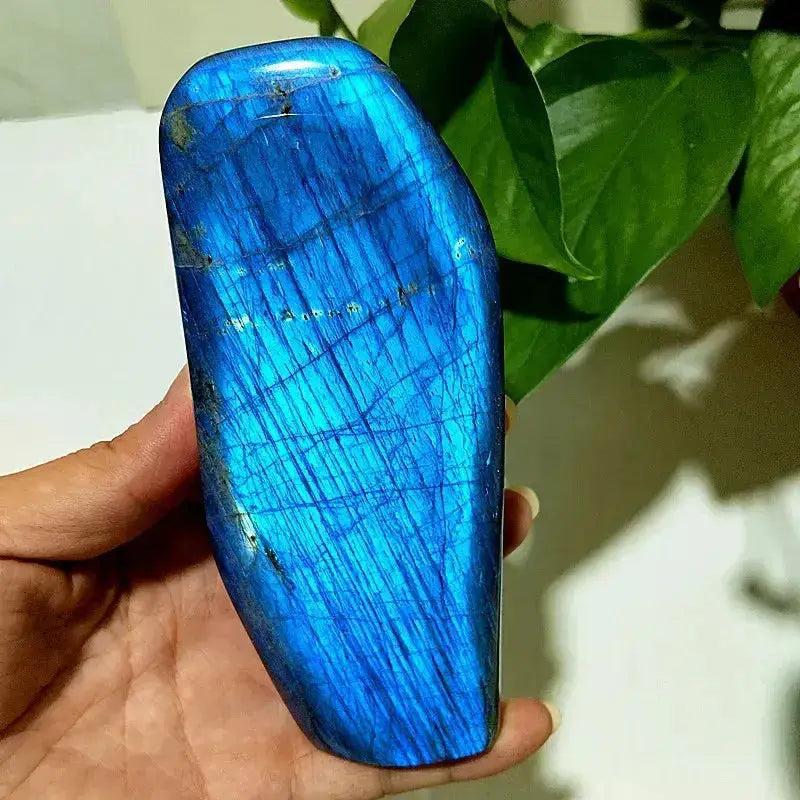 Blue Labradorite Crystal Freeform, displaying stunning flashes of blue and green iridescence, perfect for intuition.