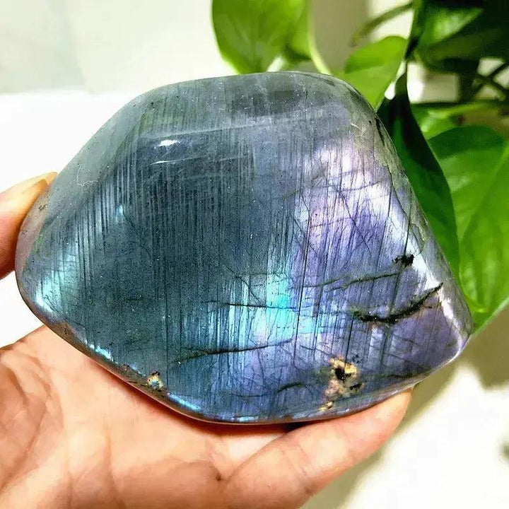 Blue Labradorite Crystal Freeform: stunning blue-green iridescence, polished, unique shape for intuition and clarity.