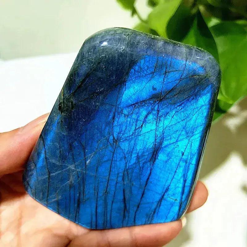 Blue Labradorite Crystal Freeform with stunning flashes of blue and green, enhancing intuition and spiritual awareness.
