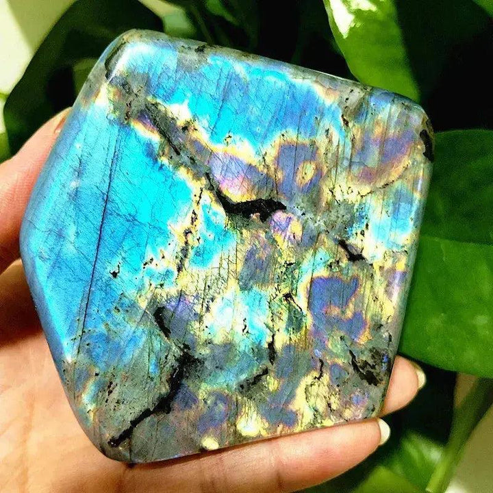 Blue Labradorite Crystal Freeform with stunning blue and green iridescence, enhancing intuition and spiritual awareness.