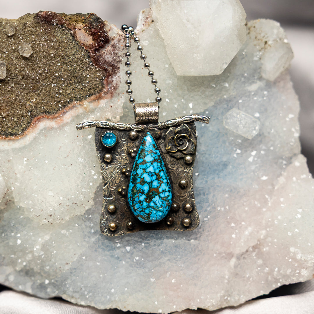 Blue Magnesite 925 Sterling Silver Pendant-925 Sterling Silver-Crystal Destiny-Magnesite-2.00"-Crystal Destiny