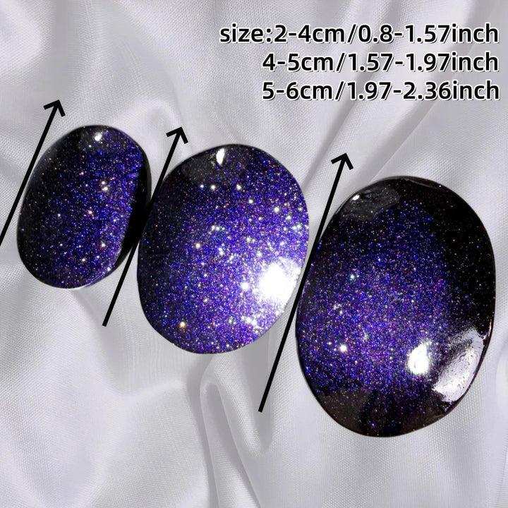 Sparkling Blue Sandstone Crystal Palm Stones in three sizes for manifestation and confidence.
