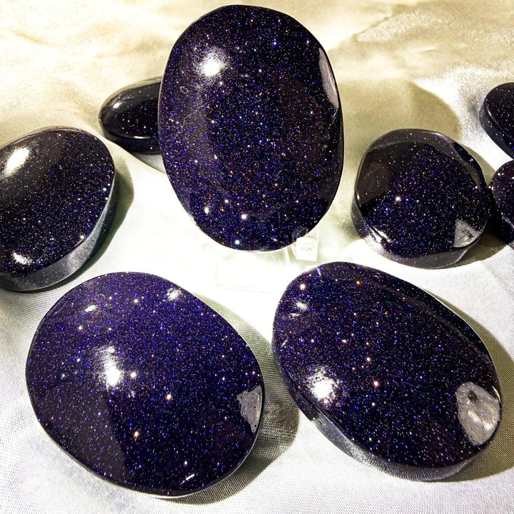 Sparkling Blue Sandstone Crystal Palm Stones for manifestation and confidence.