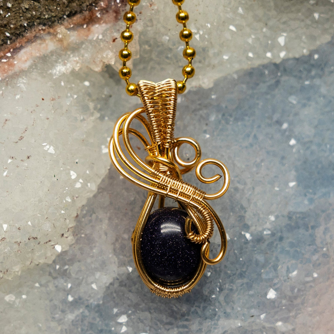 Blue Sandstone Wire Wrap Crystal Pendant-Wire Wraps-Crystal Destiny-Blue Sandstone-1.50"-Crystal Destiny