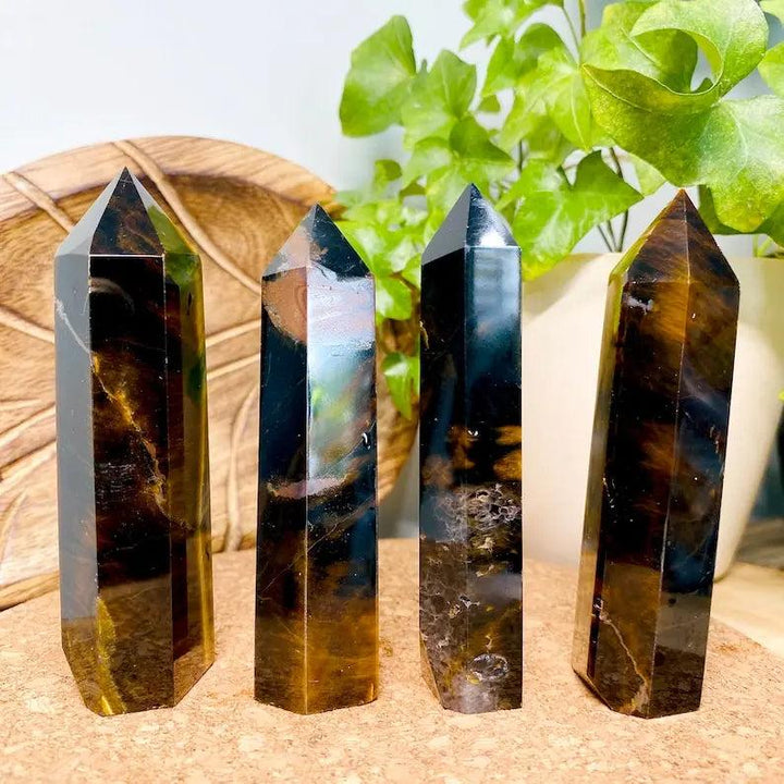 1pc Blue Tiger Eye Crystal Tower | Gold Flash, Healing Stone，Unique Specimen for Collectibles and Educational Use