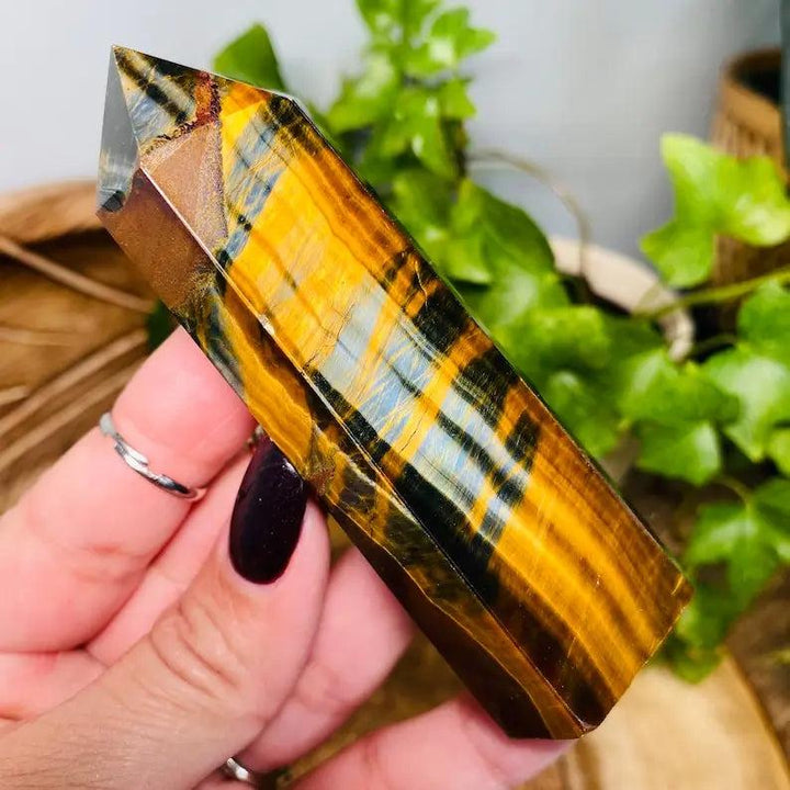 1pc Blue Tiger Eye Crystal Tower | Gold Flash, Healing Stone，Unique Specimen for Collectibles and Educational Use